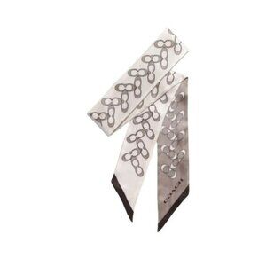 Coach Signature Kissing Cs Silk Skinny Scarf, Grey Birch